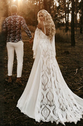 New Arrival Boho Beach Wedding Dresses Lace Mermaid with Sleeves - MyChicDress